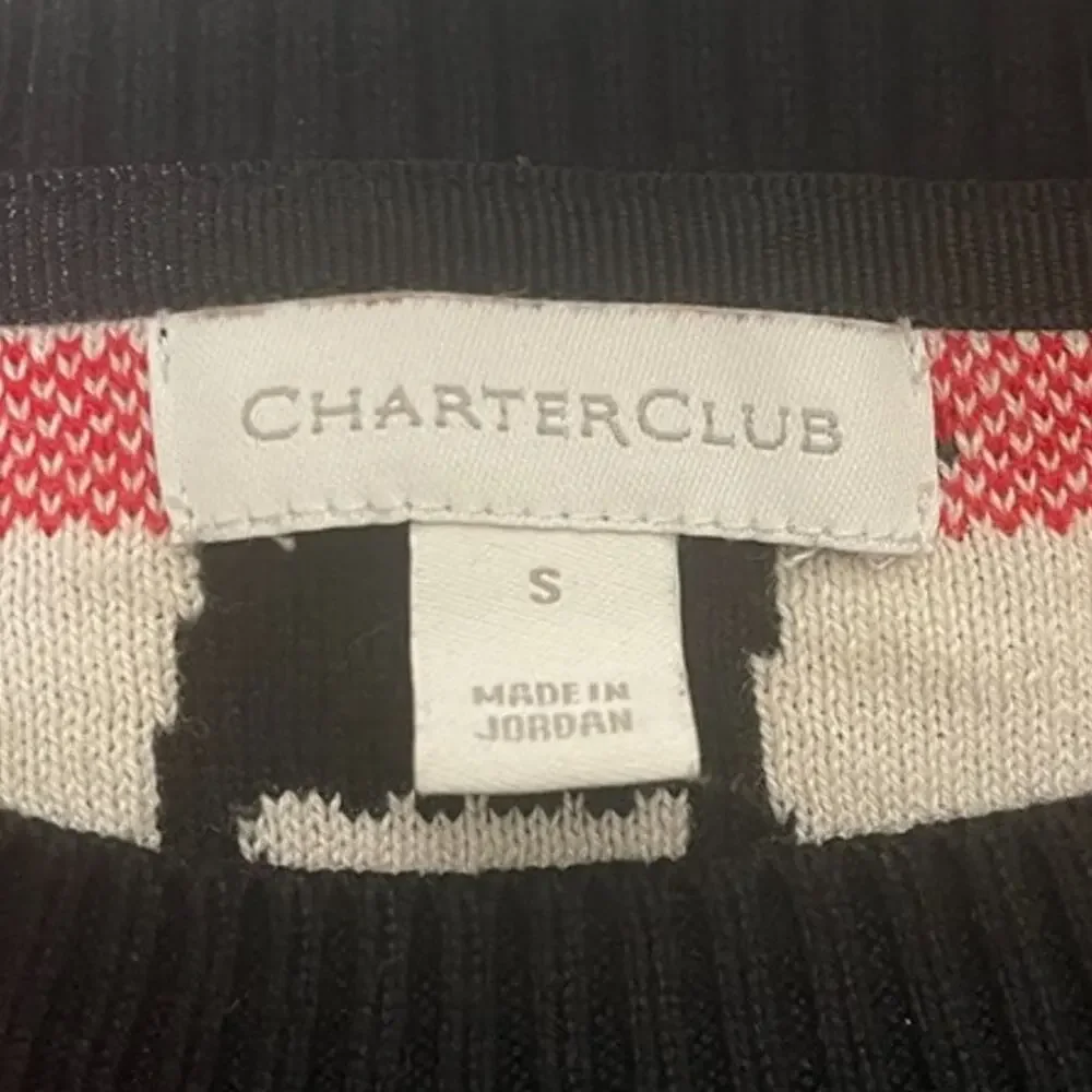 Charter Club Dog Ribbon Print Sweater Crew Neck Knit Pullover Womens Size S USED